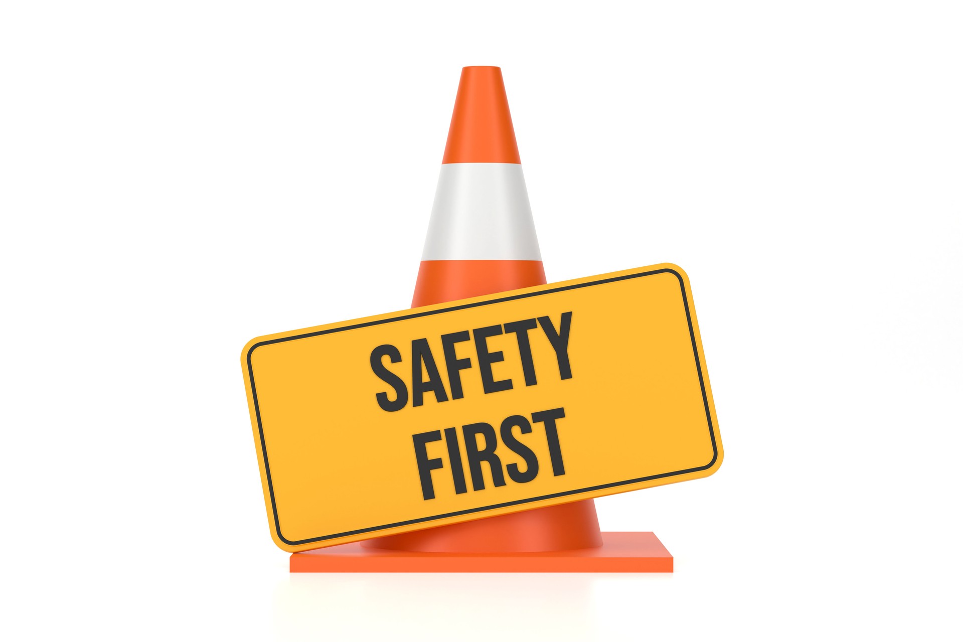 Traffic Cone And Safety First Sign